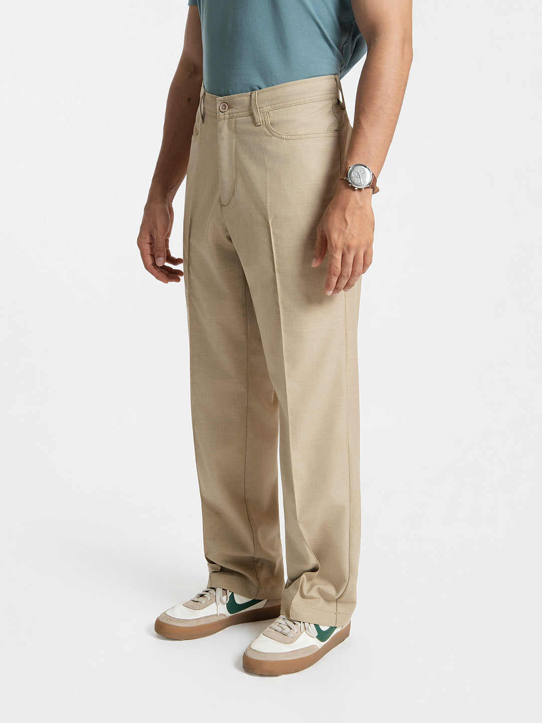 Korean Khaki Relaxed Fit Pintuck Pants
