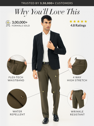 Verdant Olive Water Repellent Relaxed Fit Stretch Formal Pant