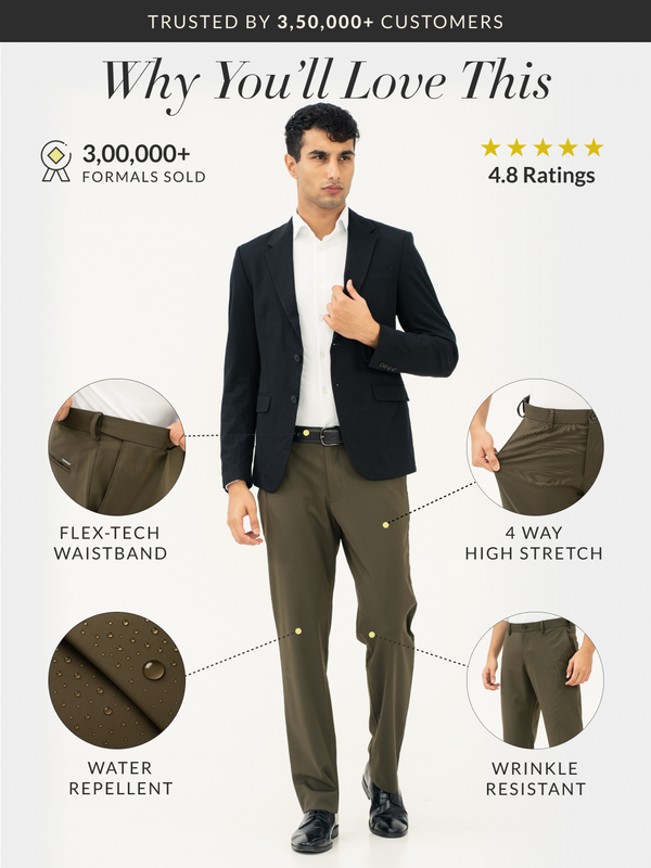 Verdant Olive Water Repellent Relaxed Fit Stretch Formal Pant