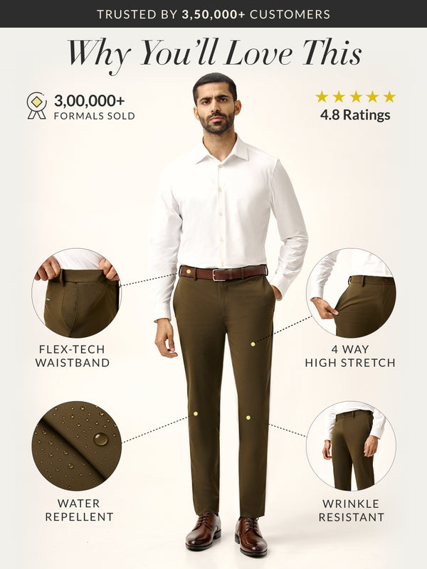 Verdant Olive Water Repellent Relaxed Fit Stretch Formal Pant