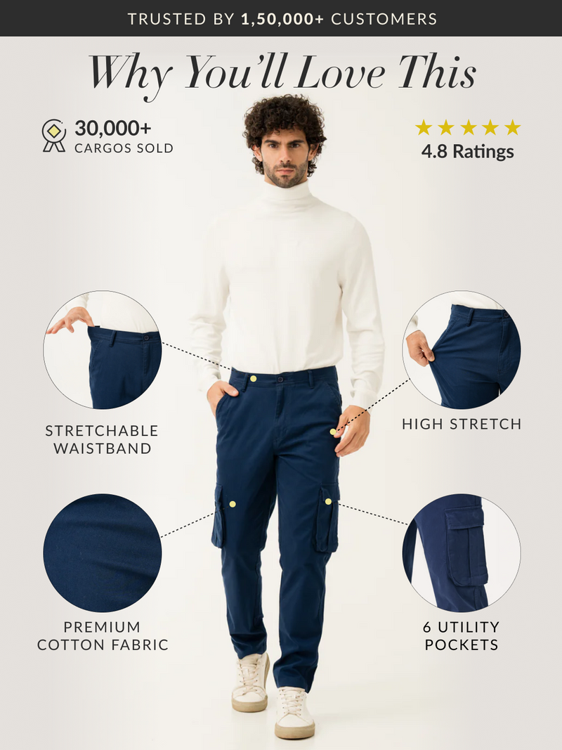 Villa Blue Slim Fit Stretch Cargo Pants