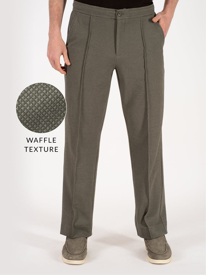 Viren Green Relaxed Fit Power Stretch Korean Pintuck Pants