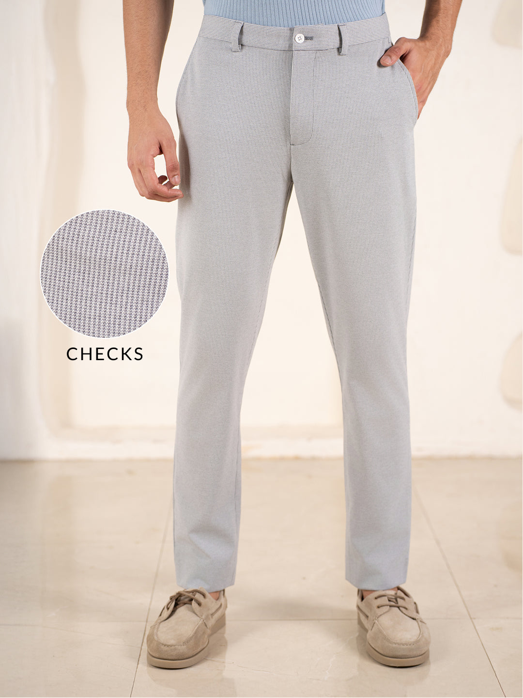 Visual Grey Houndstooth Slim Fit Power Stretch Pants