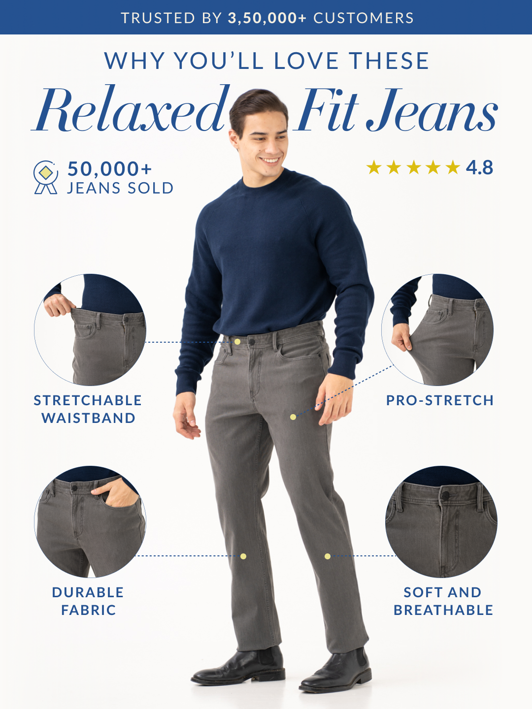 Voyager Grey Pro-Stretch Relaxed Fit Jeans