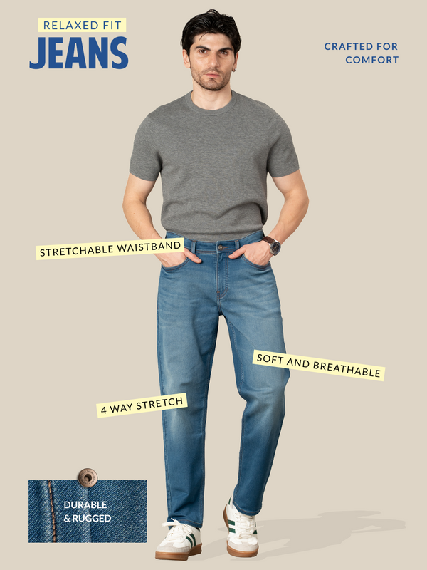 Walking Blue Tinted Whiskered Relaxed Fit Jeans