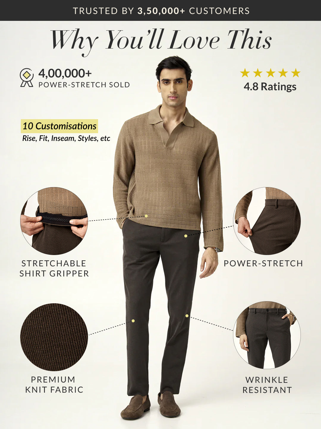 Walnut Brown Houndstooth Power-Stretch Pants