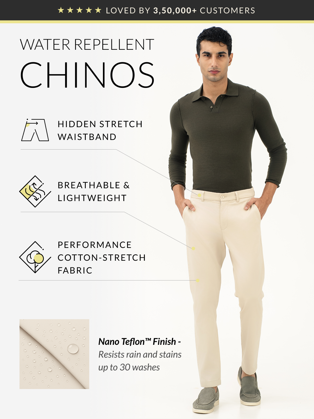 Weatherlock Cream Slim Fit Stretch Chinos