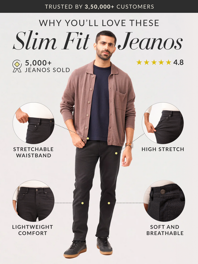 Wood Brown Checks Slim Fit Jeanos