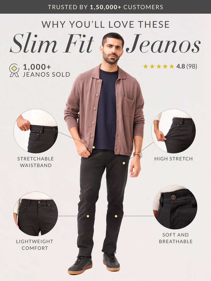 Wood Brown Checks Slim Fit Jeanos