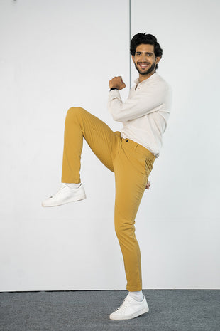 mustard stretch chinos