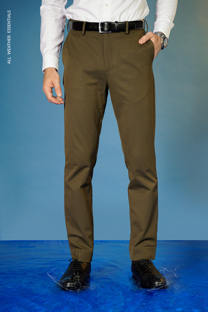 olive all weather essential stretchable formal pants