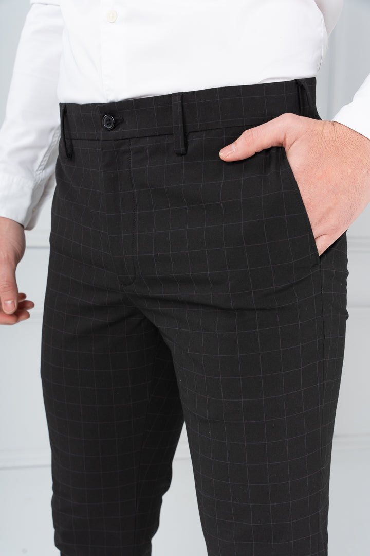 black Checks Formal Pants