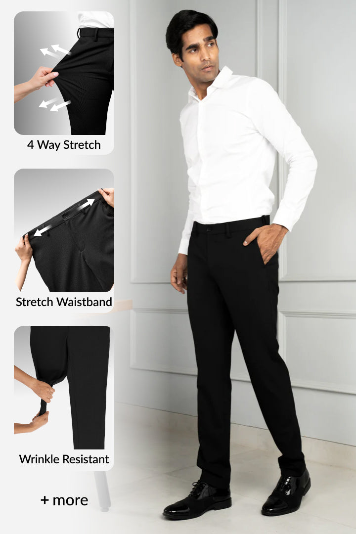 Buy Men's Ebony Black Stretch Formal Pants Online In India