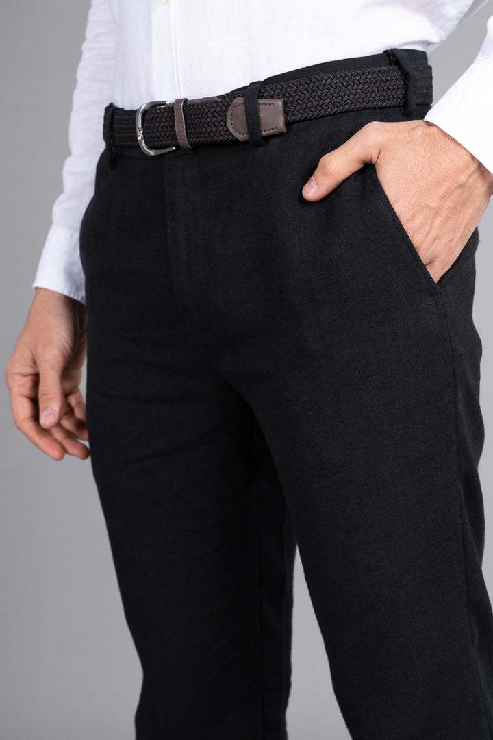 Buy Men's Black 100% Linen Pants Online In India