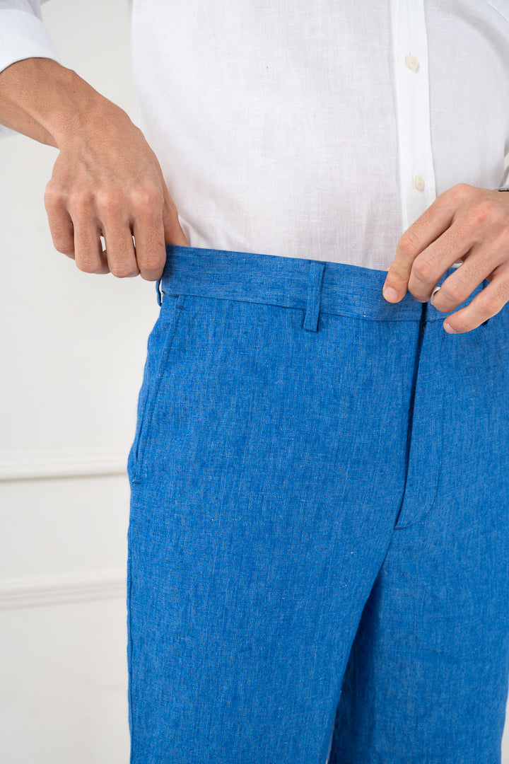 Blue Linen Shorts