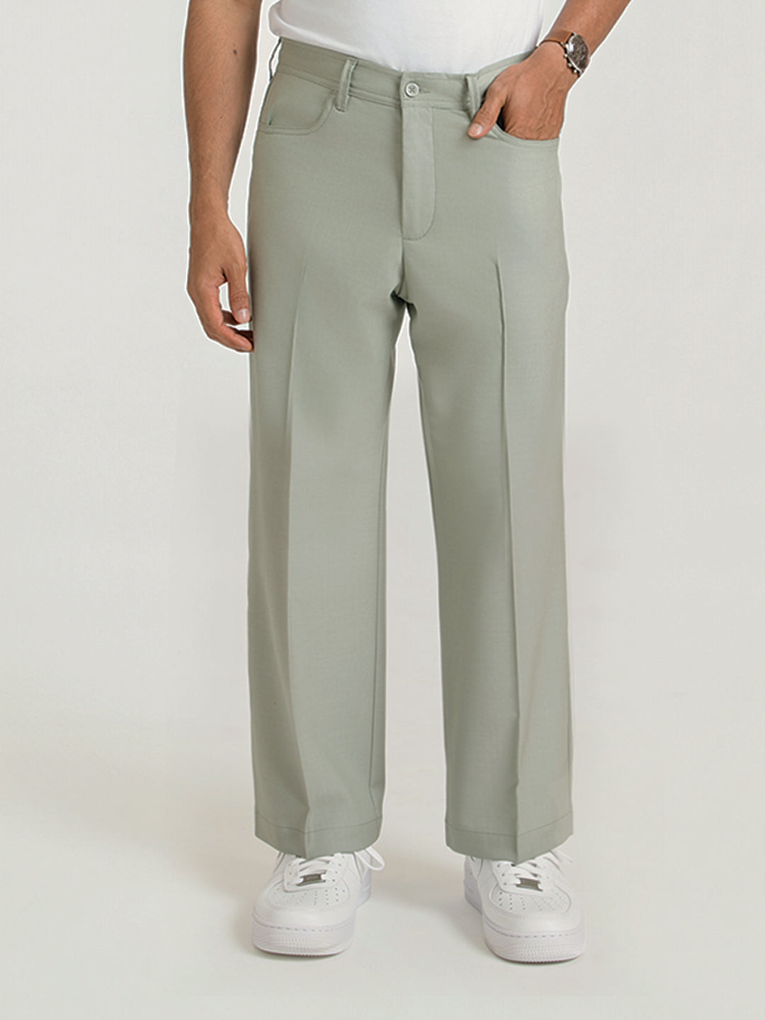 Korean Green Relaxed Fit Pintuck Pants