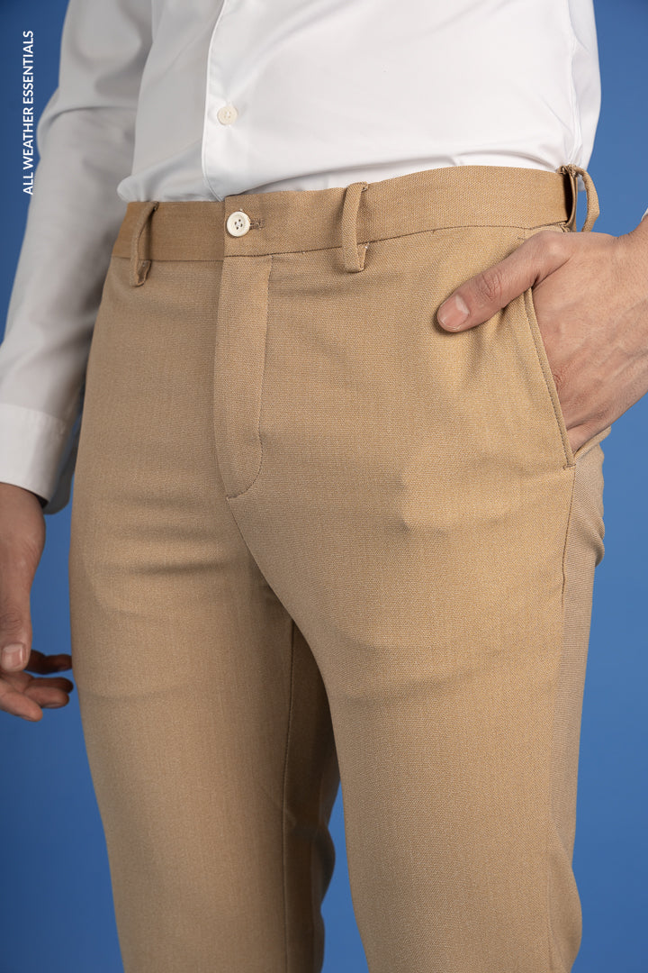 Khaki Textured All Weather Essential Stretch Pants