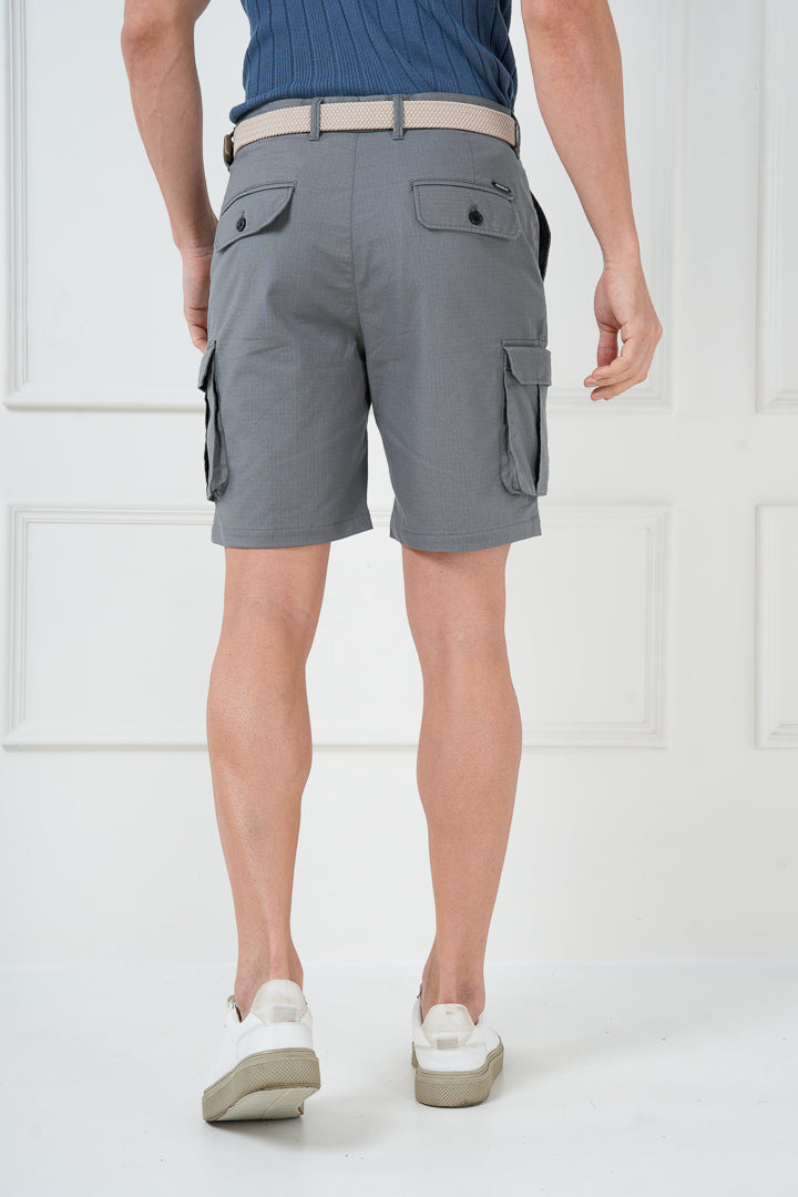 Grey Ripstop Textured Cargo Shorts