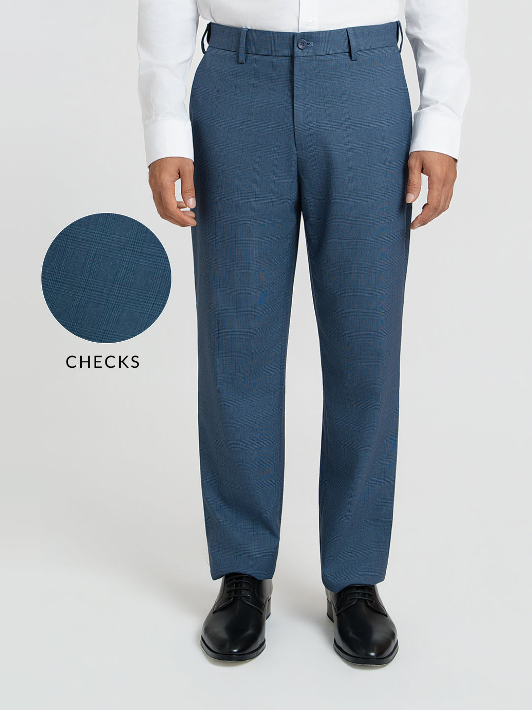 Dynasty Blue Checks Relaxed Fit Formal Trousers