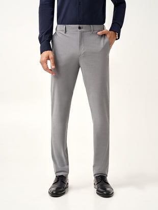 close-up of Pant Project mineral grey stretchable pants front waistband