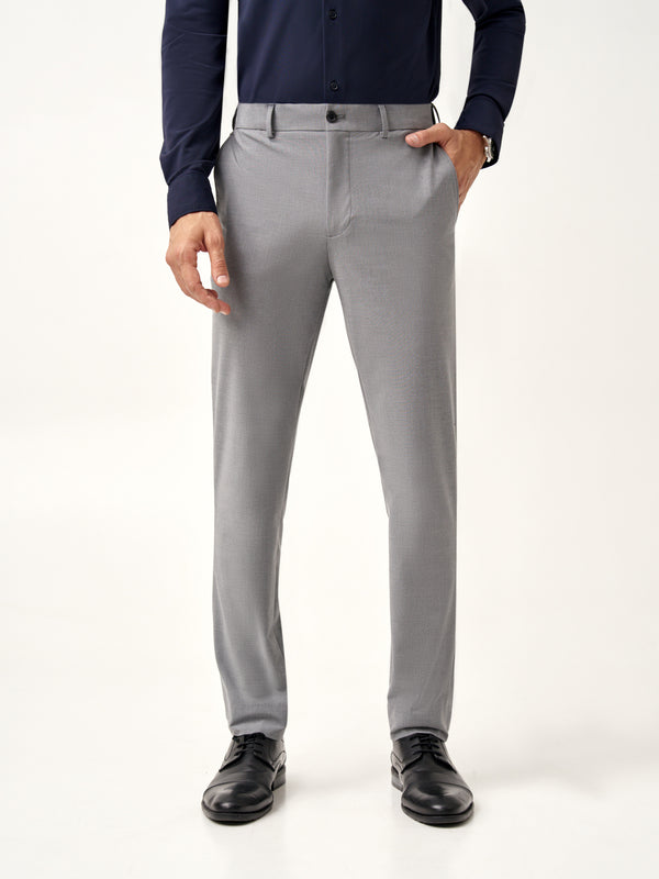 close-up of Pant Project mineral grey stretchable pants front waistband