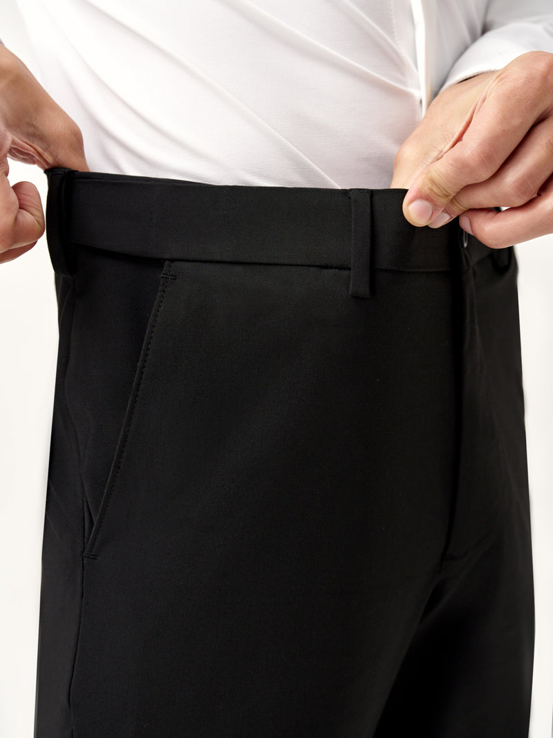 close-up of Pant Project's ebony black stretchable waistband