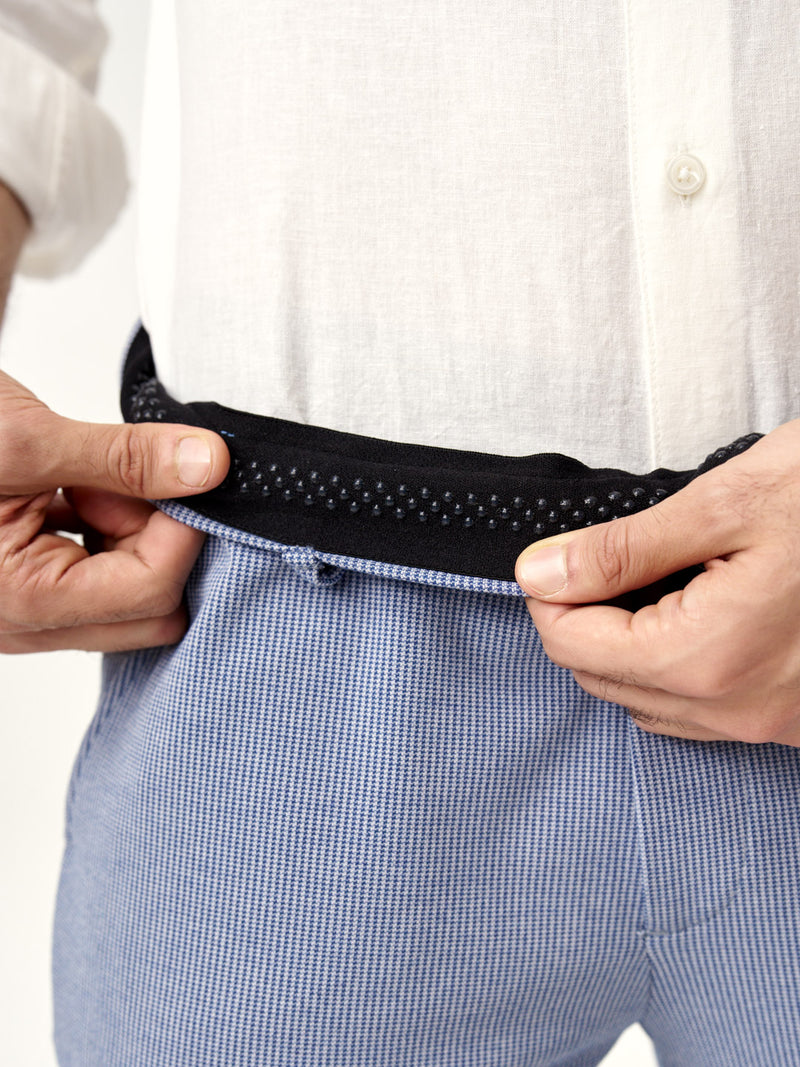 close view of inner waistband of scottish blue pants by the Pant Project