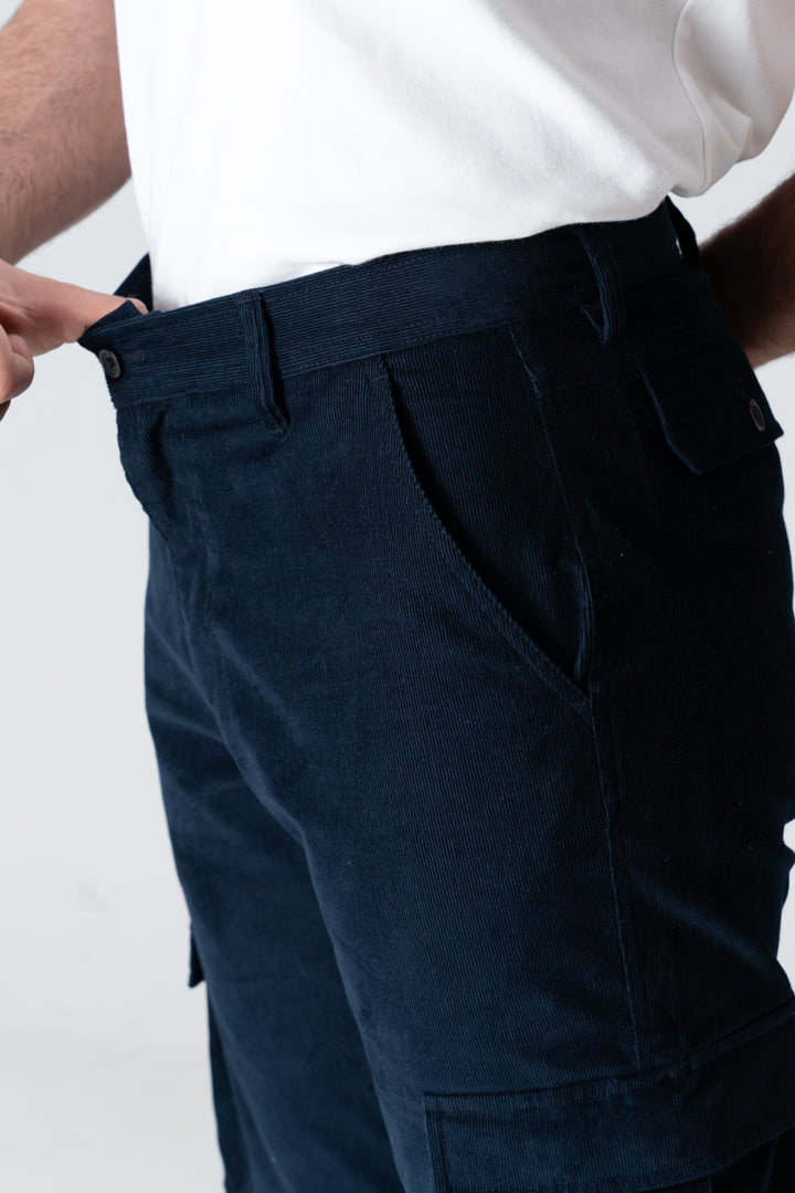 Navy Corduroy Stretch Cargo Pants