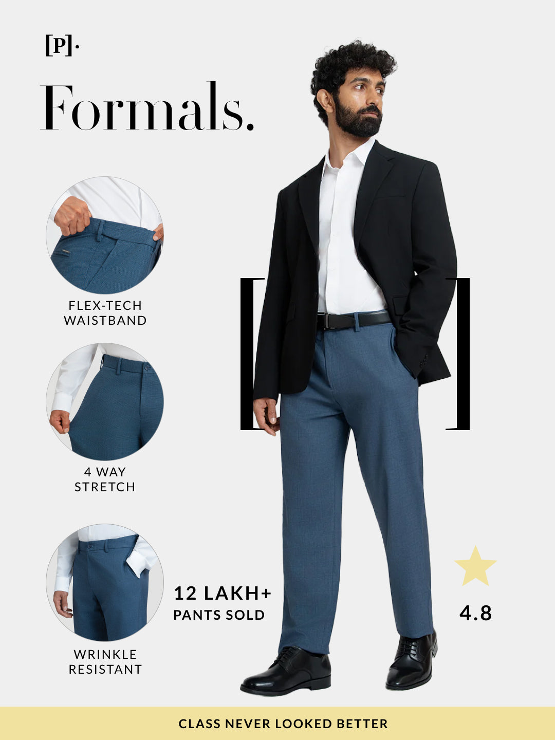 Dynasty Blue Checks Relaxed Fit Formal Trousers