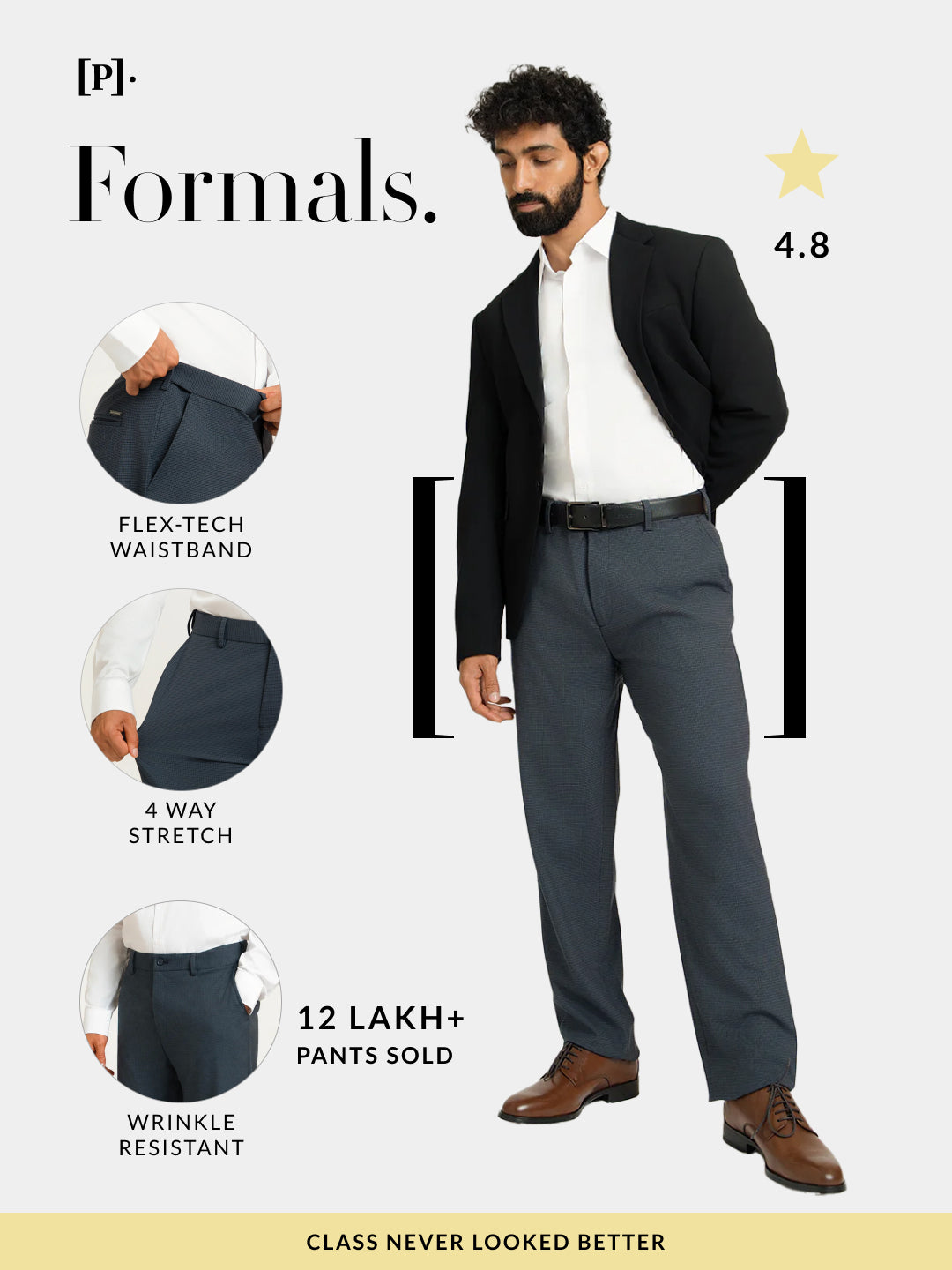 Ferron Grey Micro Checks Relaxed Fit Formal Trousers