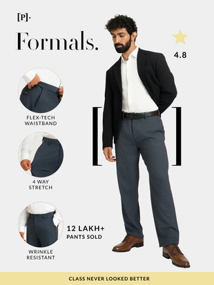 Ferron Grey Micro Checks Relaxed Fit Formal Trousers