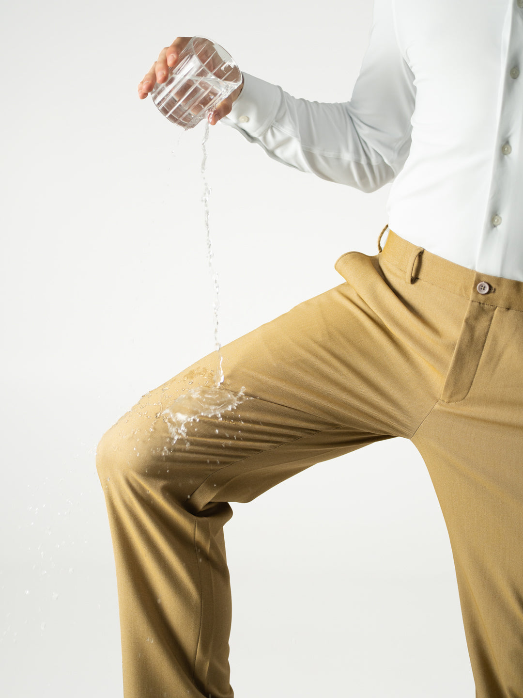 Cobblestone Khaki Textured Water Repellent Relaxed Fit Stretch Formal Pant
