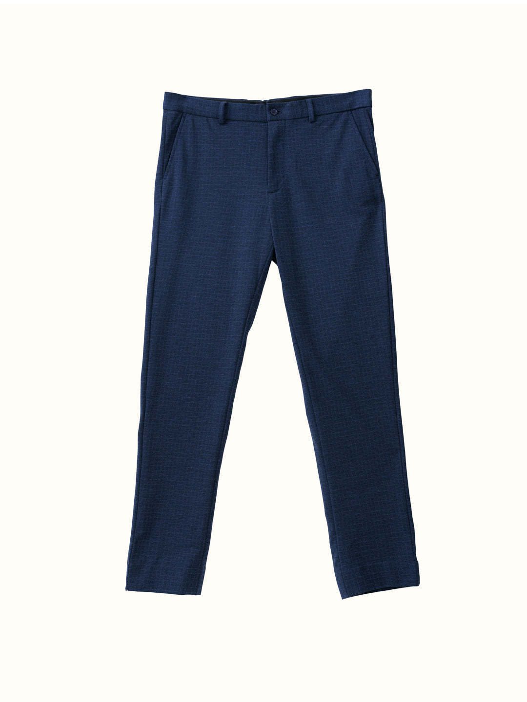 flat-lay shot of blue check pants, custom-made from the Pant Project