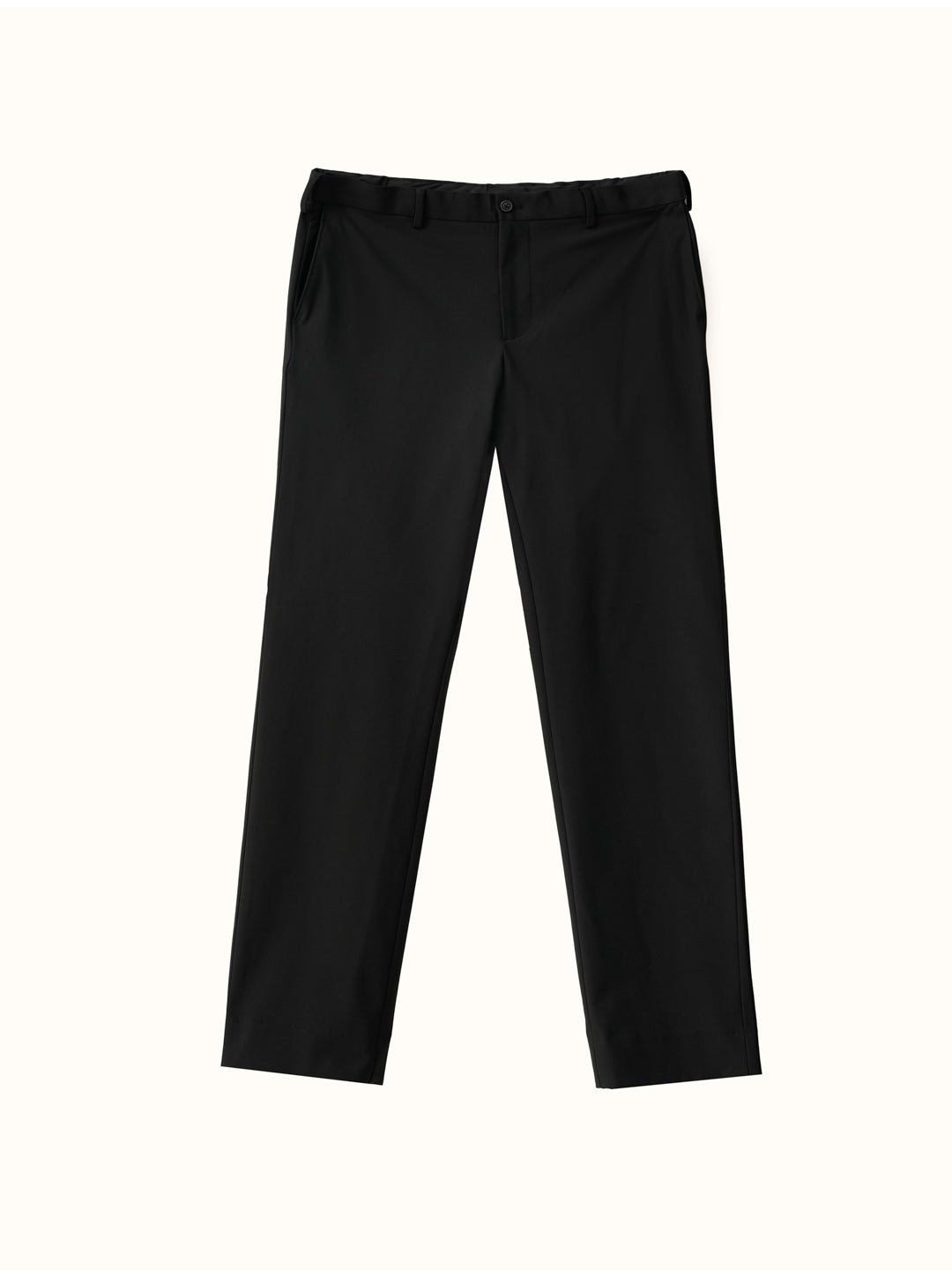 flat lay of Pant Project's ebony black stretchable trousers