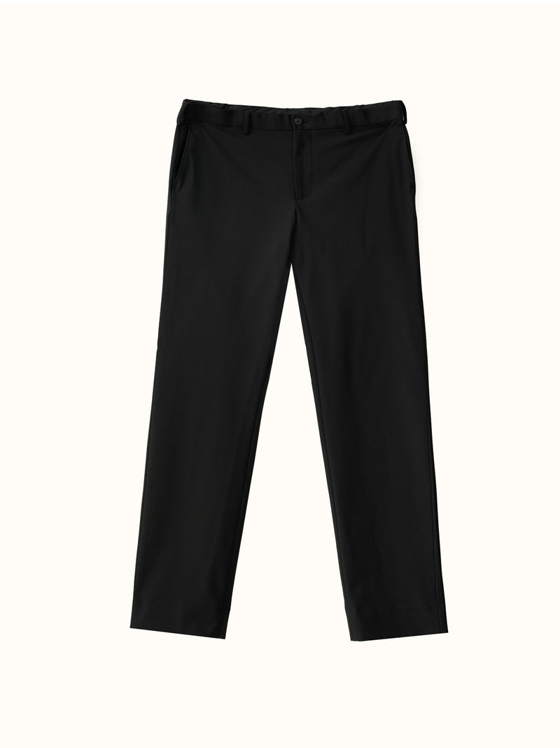 flat lay of Pant Project's ebony black stretchable trousers
