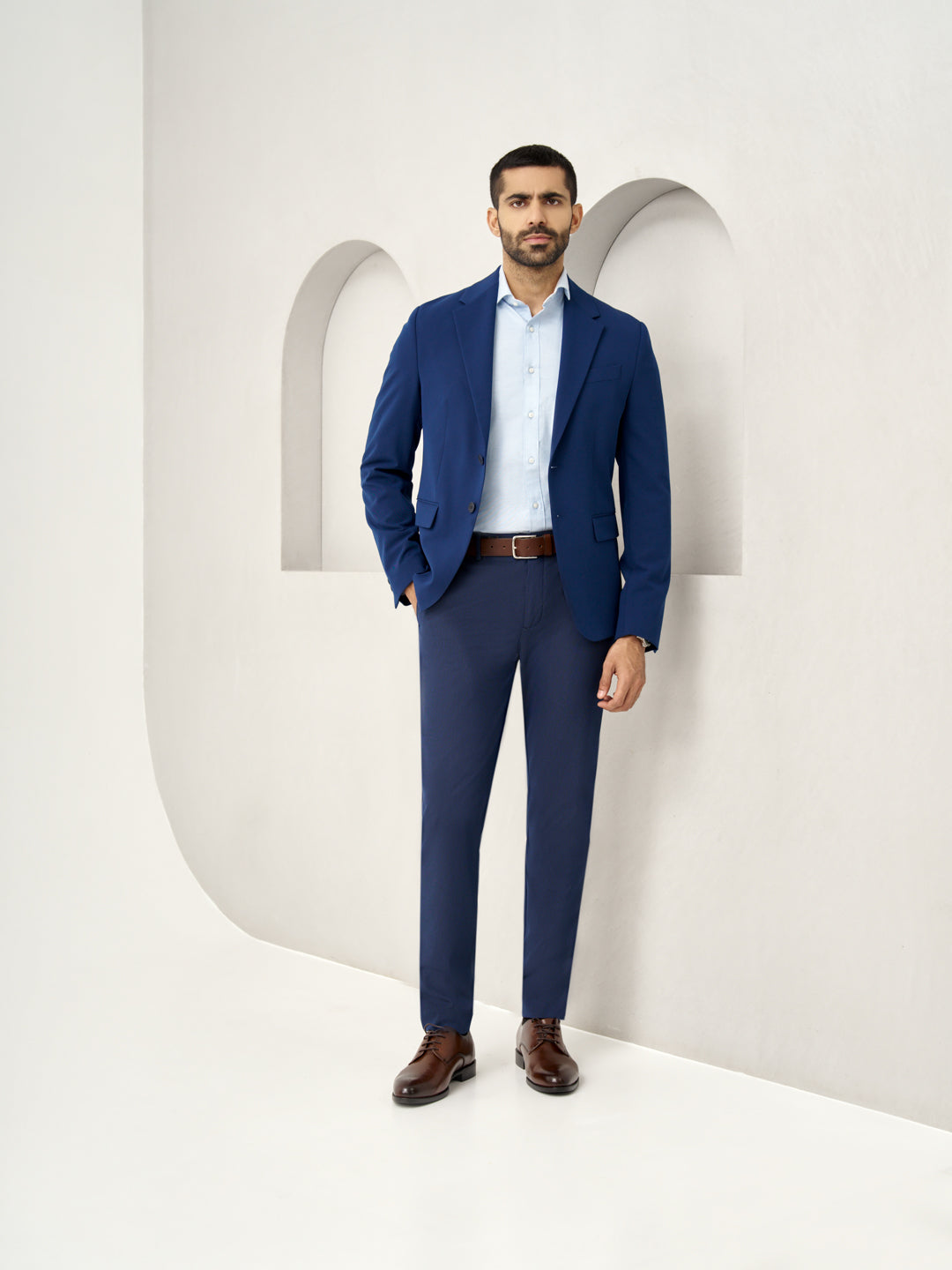 front view of Pant Project's astro navy stretchable trousers