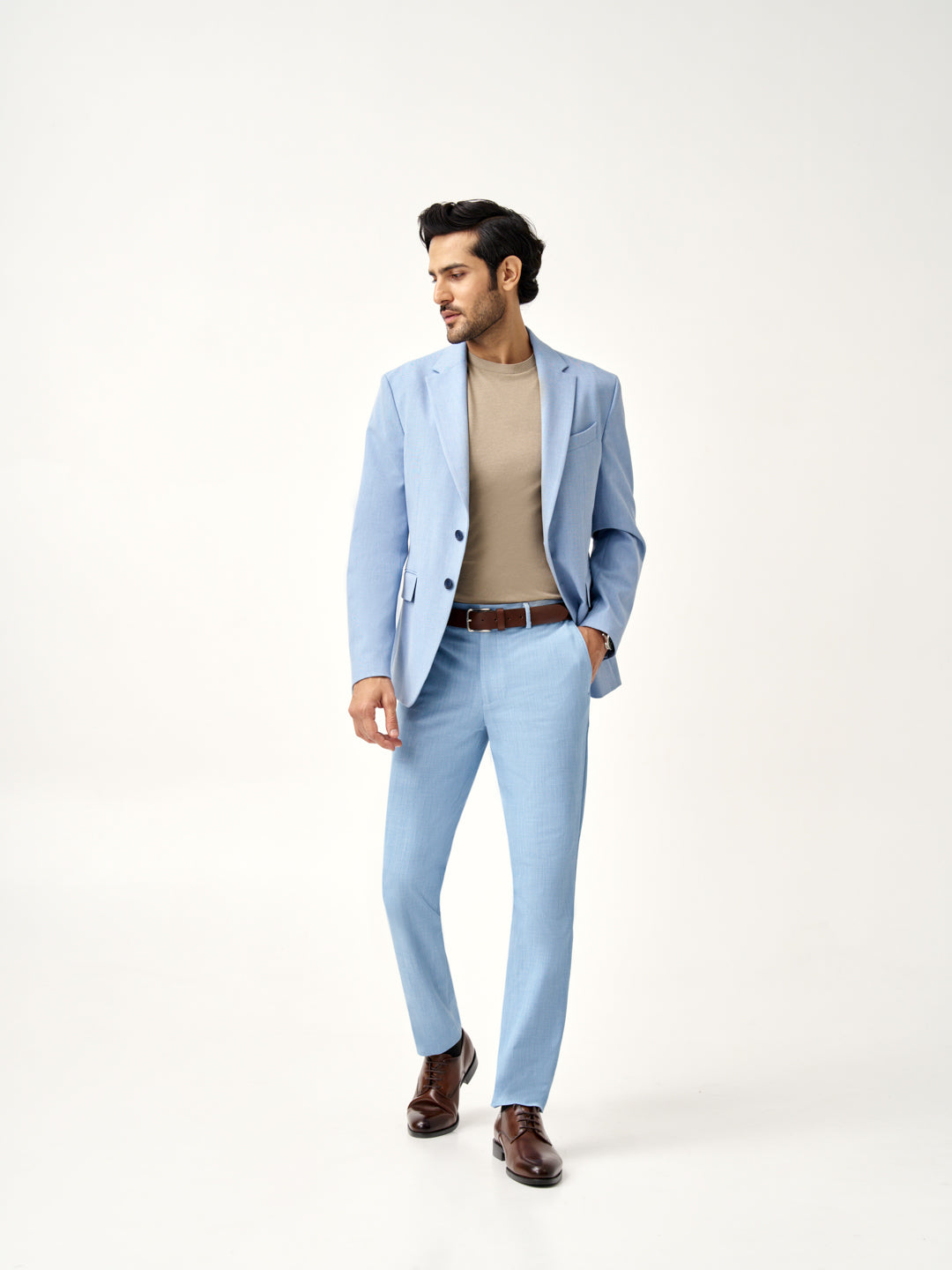 front view of Pant Project's blue bali stretchable trousers