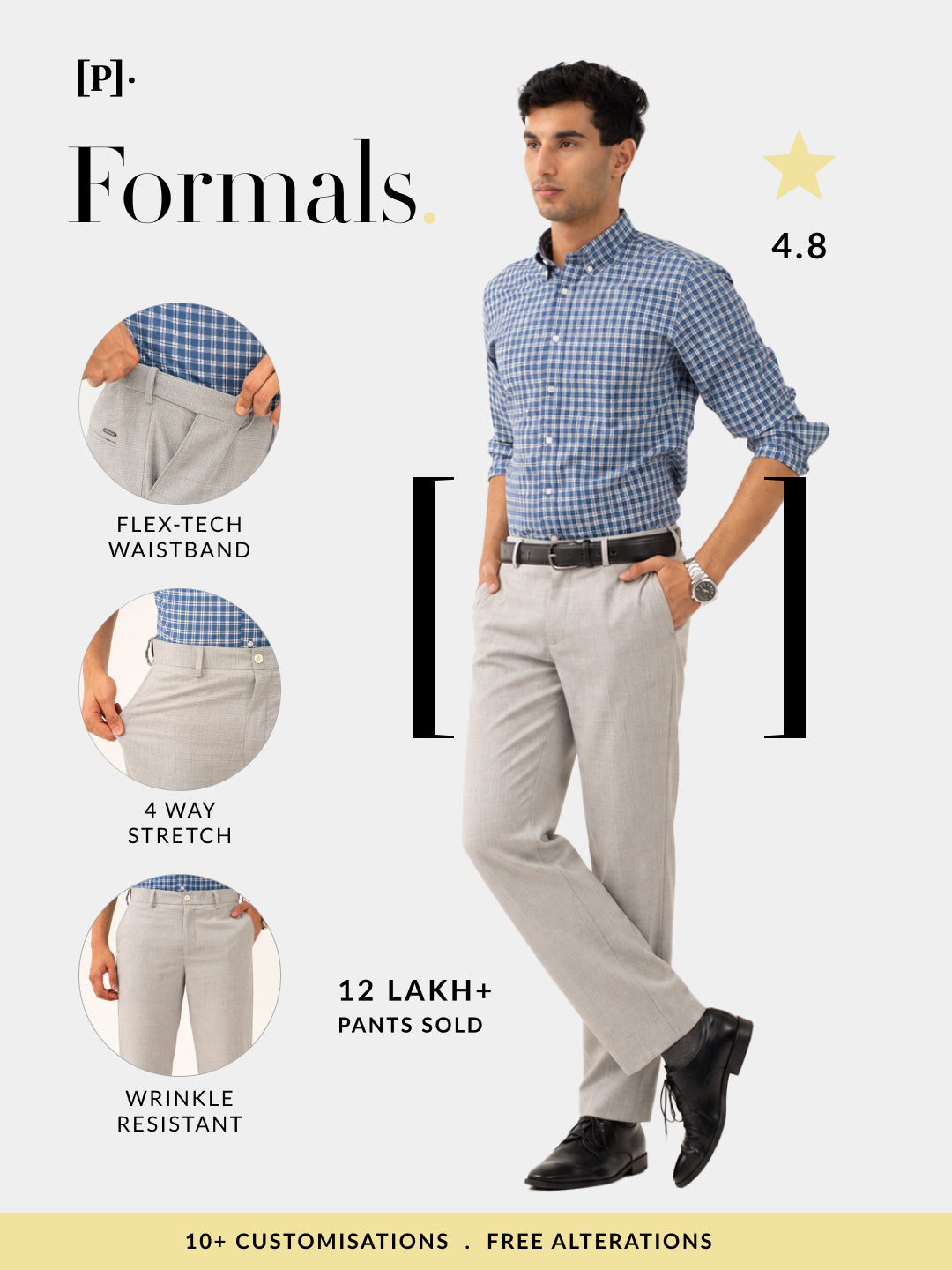Ion Grey Checks Slim Fit Stretch Formal Pants