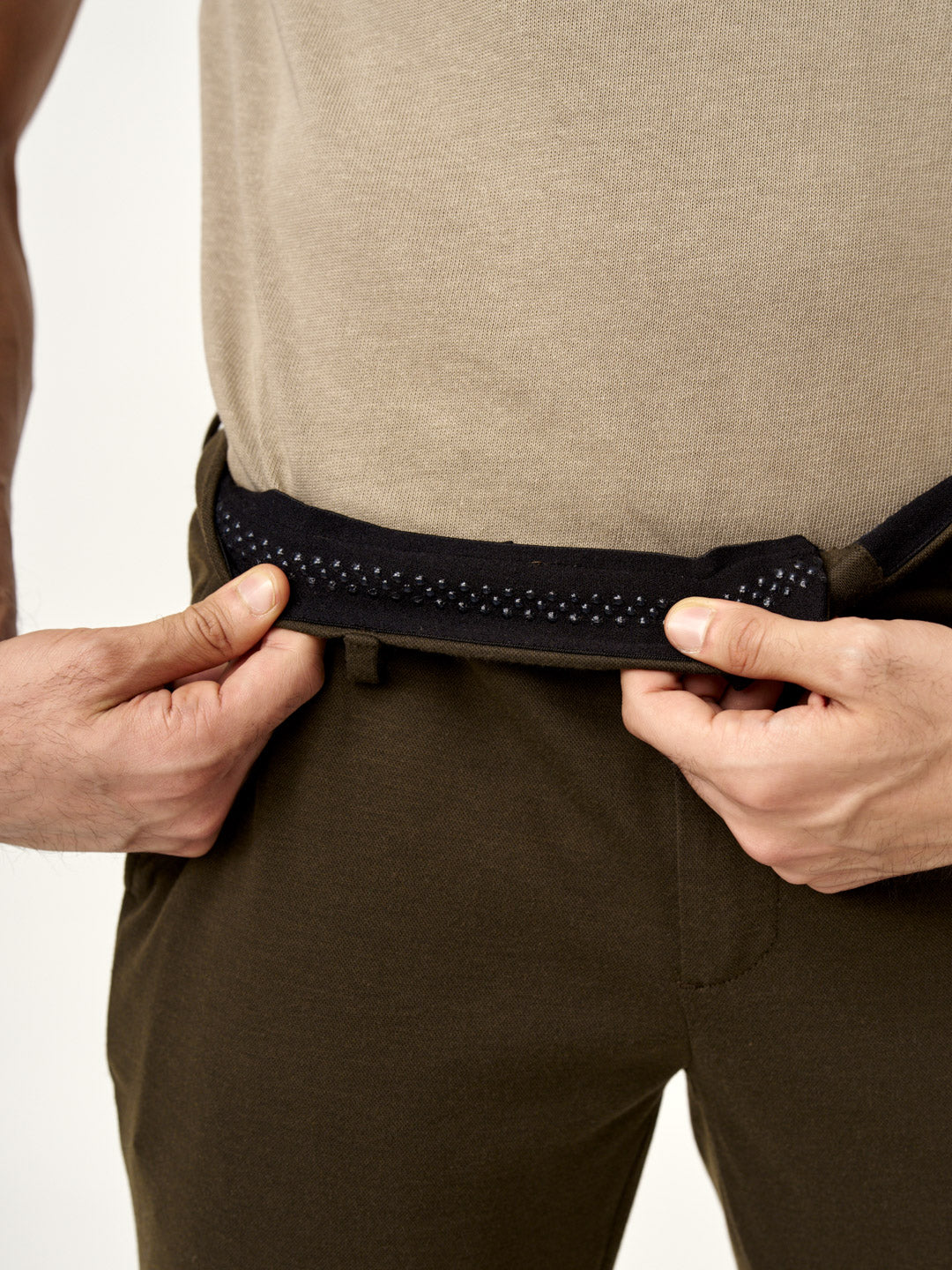 inner waistband detail of martini olive pants by the Pant Project