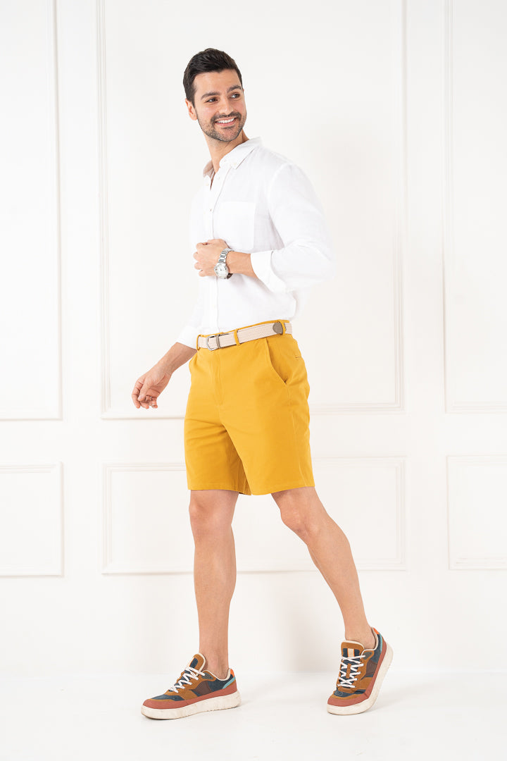 Buy Men s Mustard Yellow Cotton Chino Shorts Online In India