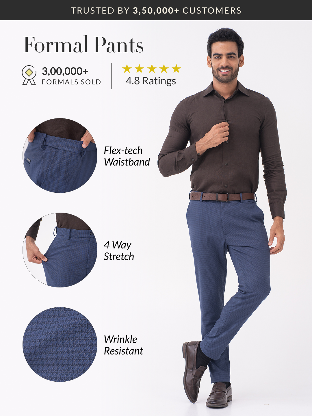 Nightingale Navy Textured Slim Fit Stretch Formal Pants