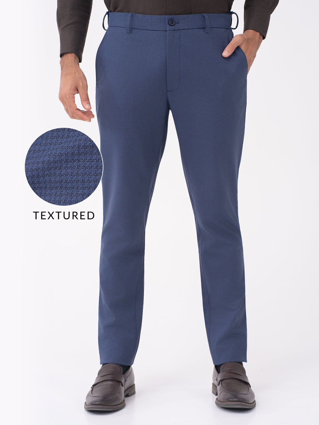 Nightingale Navy Textured Slim Fit Stretch Formal Pants