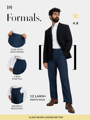 Trench Blue Micro Checks Relaxed Fit Formal Trousers
