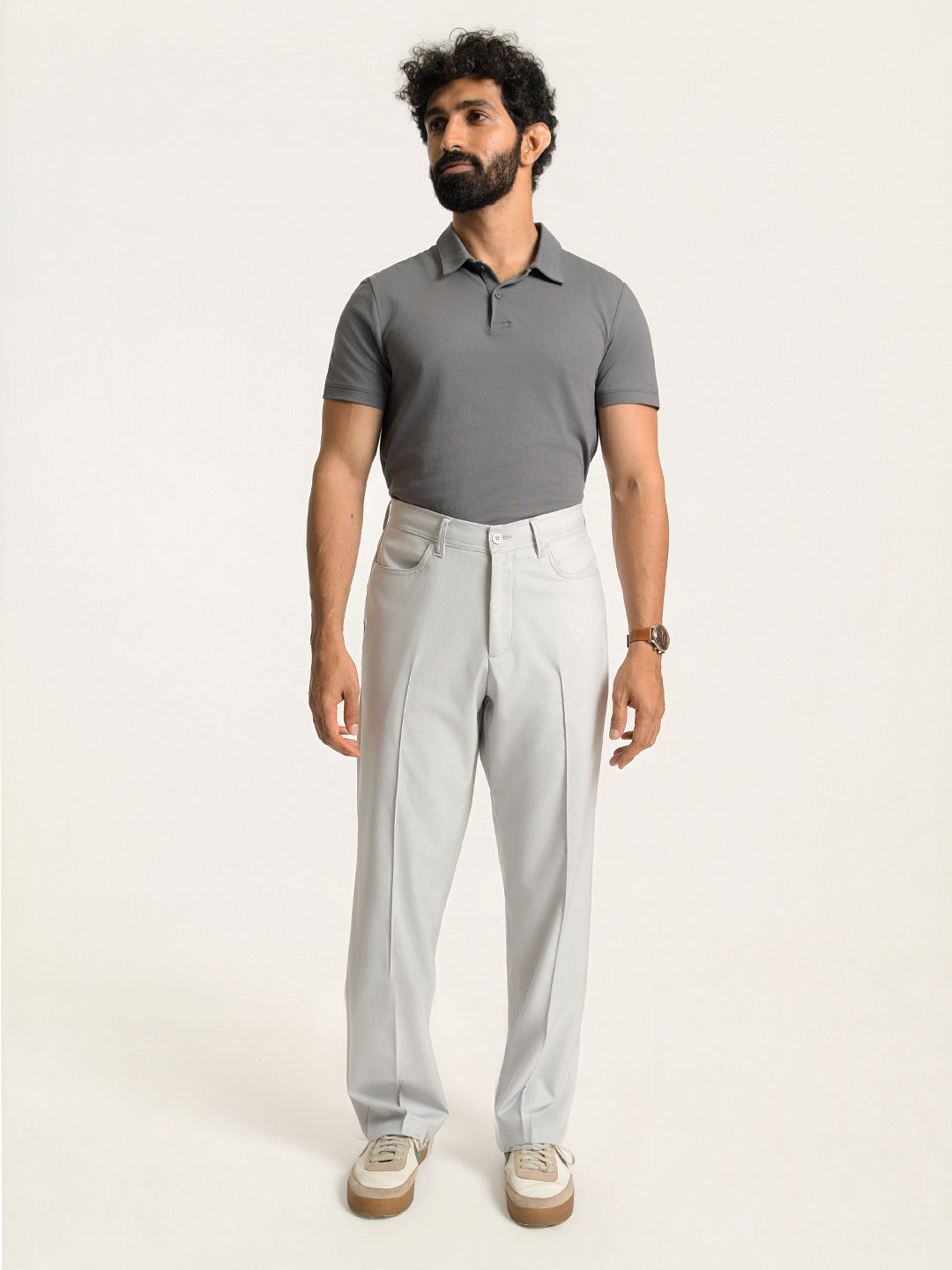 Korean Grey Relaxed Fit Pintuck Pants