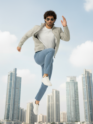 Tidal Blue Melange Power Stretch Slim Fit Pants