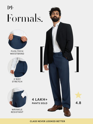 Offshore Blue Mini Checks Relaxed Fit Formal Trousers