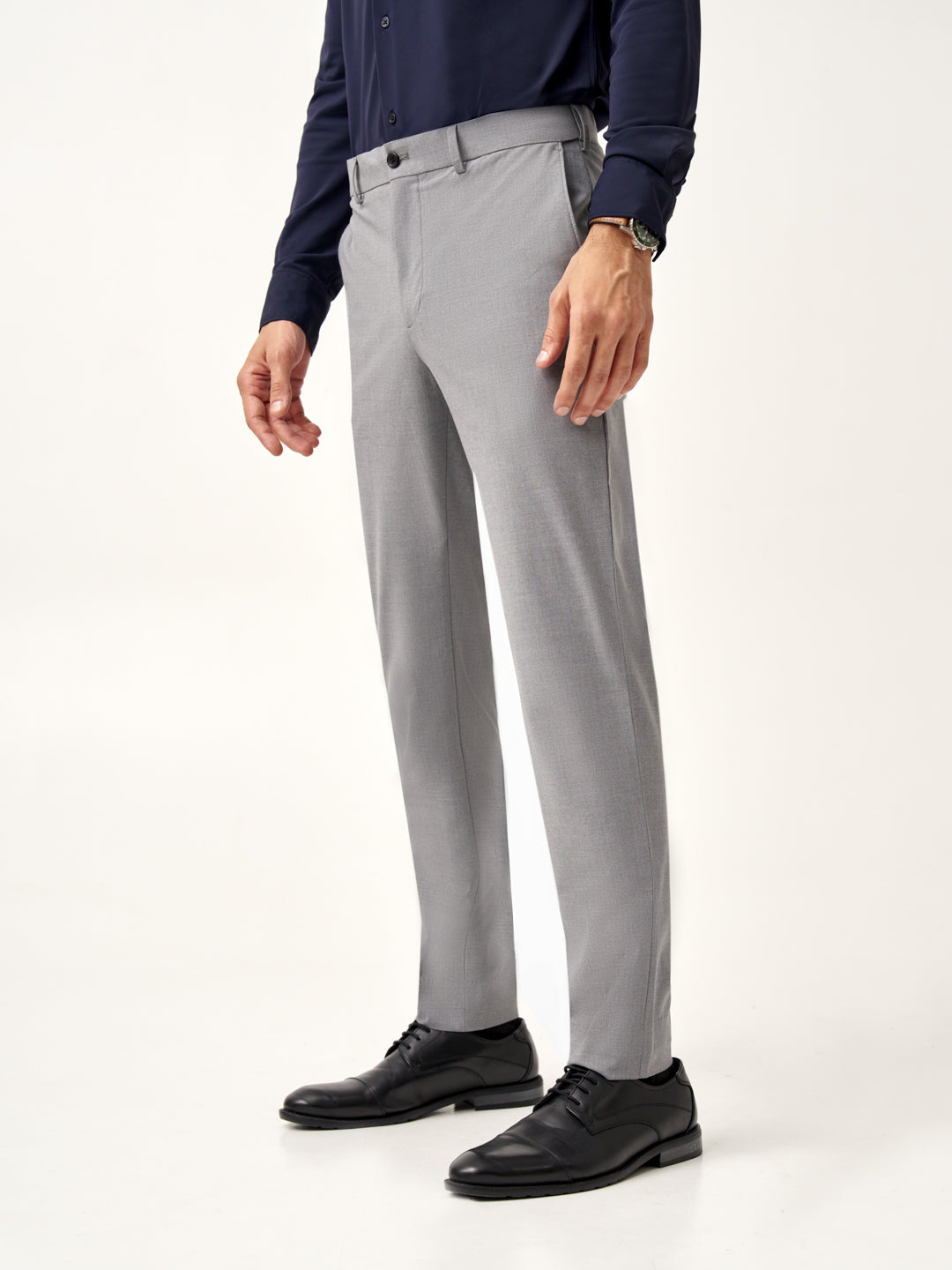 side angle view of Pant Project mineral grey stretchable pants