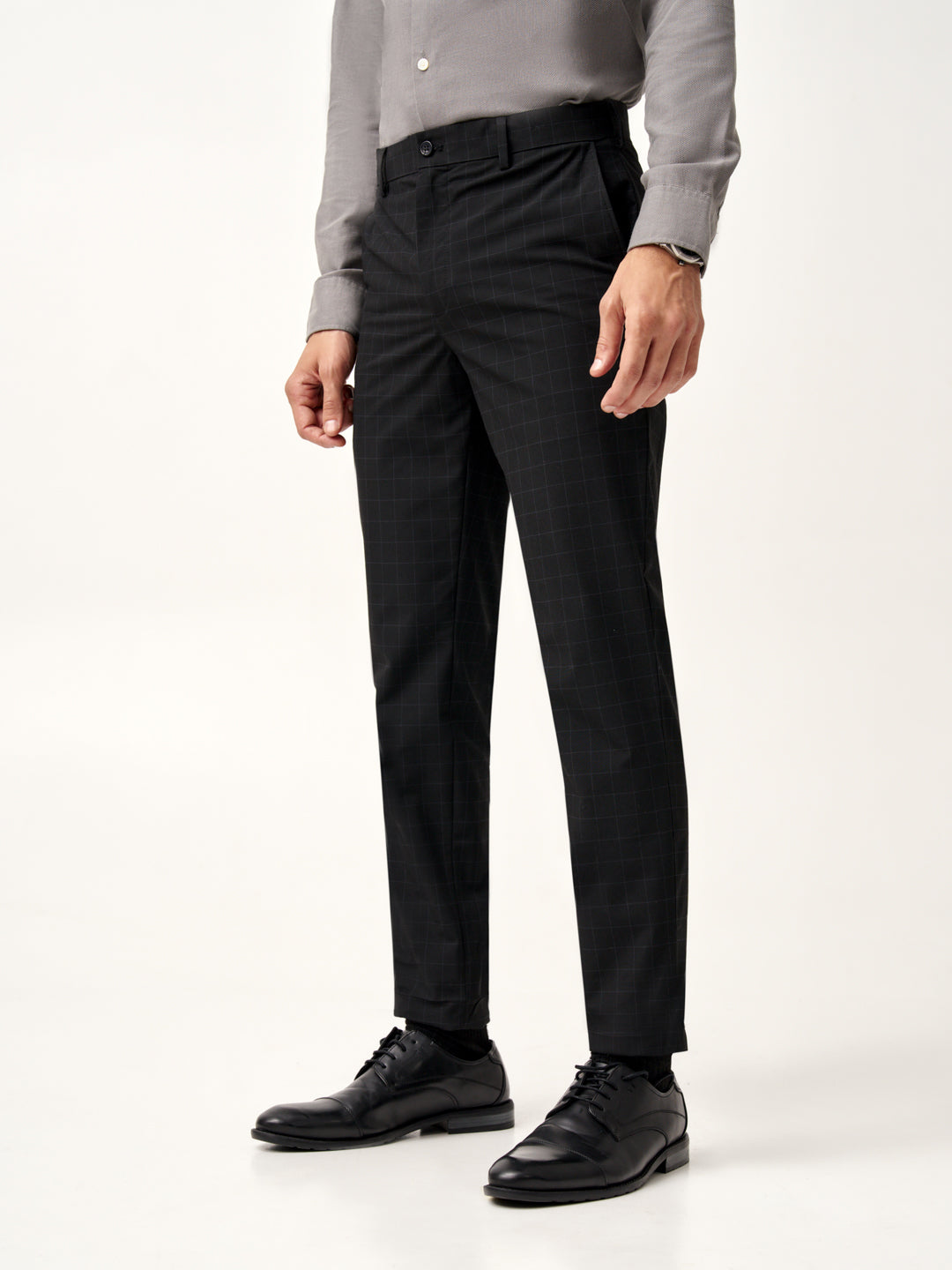 side view of Pant Project raven black stretchable trousers