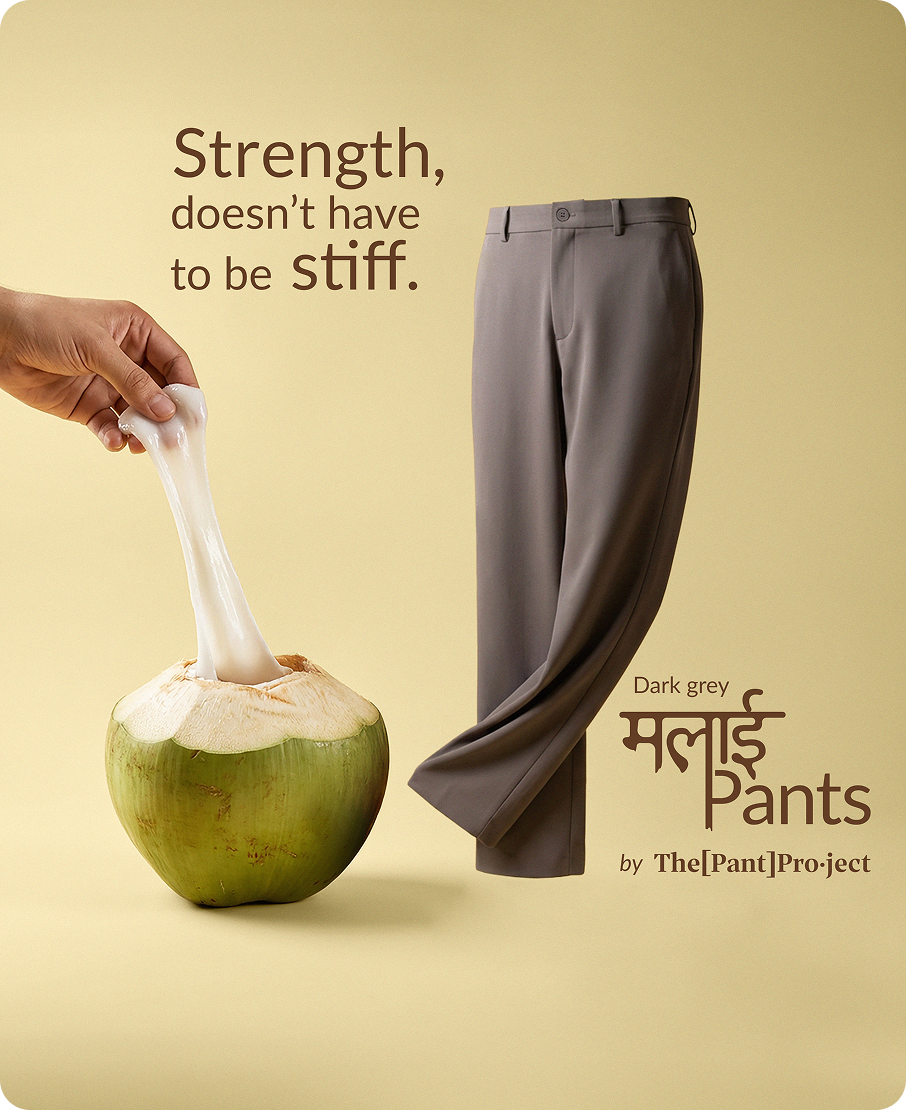 Dark grey Malai stretchable pants for men, showcasing high-tensile strength and flexibility.