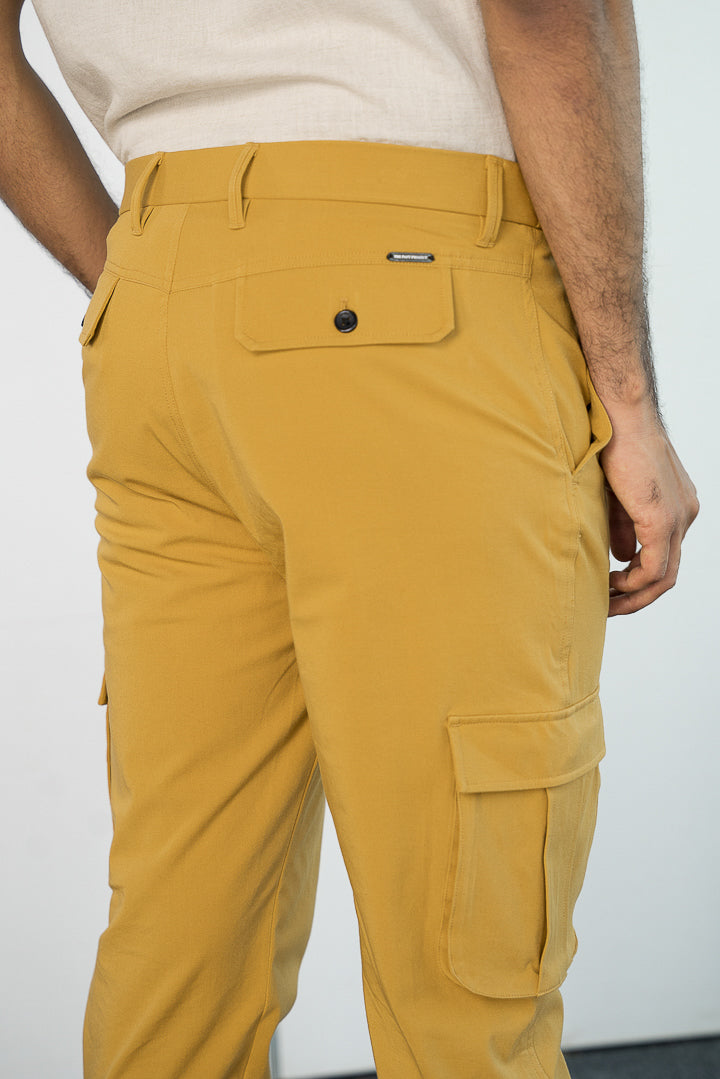 mustard stretch cargo pants